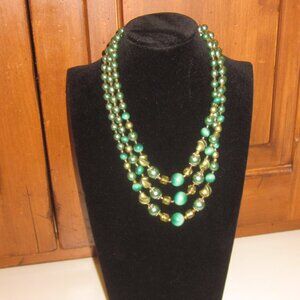 Japan Green Faux Pearl and Glass Bead Choker
